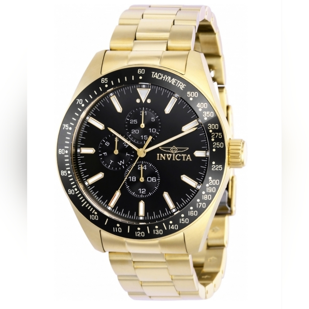 Invicta Aviator Mens Watch 45mm Case, Stainless Steel, Gold, Bracelet Band